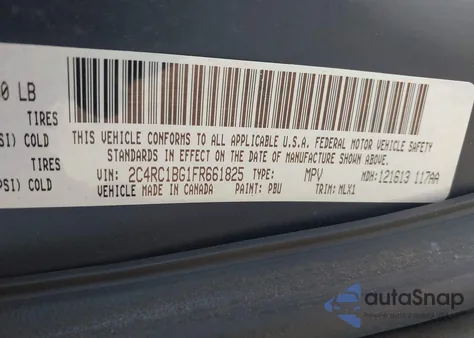 2015 Chrysler Town & Country Touring from USA, damaged, VIN 2C4RC1BG1FR661825